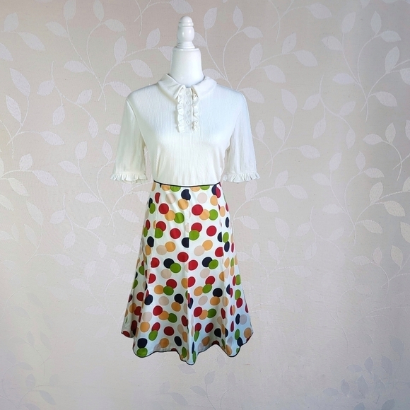 Gigi Retro Mutli Color Polka Dot Scallop Hem Tulip Flare Skirt Small - Picture 2 of 16
